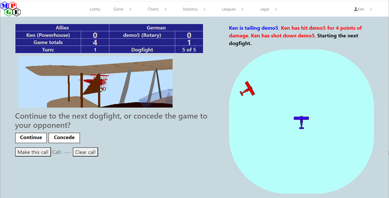 Continue or Concede screen